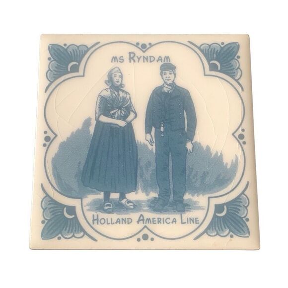 Vintage Holland America Line Delft Ms Ryndam Ceramic Tile Coaster Cruise - Picture 4 of 8